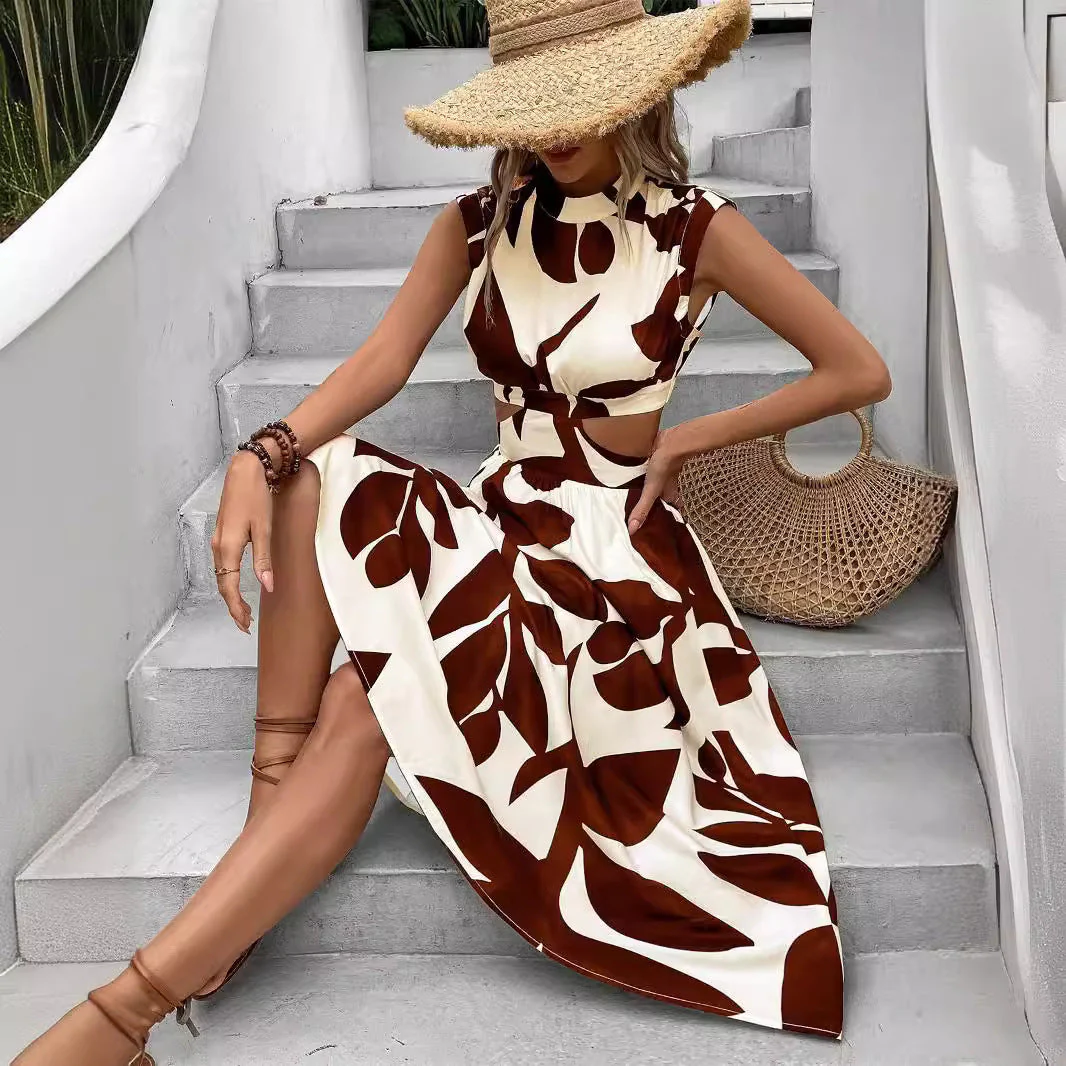 Damen Asymmetrisches Kleid mit Cut-Out-Details und Floralem Design Heidi-Mode