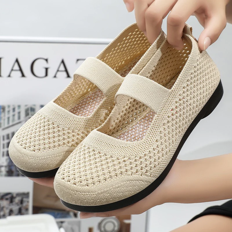 Damen atmungsaktive Strick-Ballerinas mit elastischem Riemen Heidi Mode
