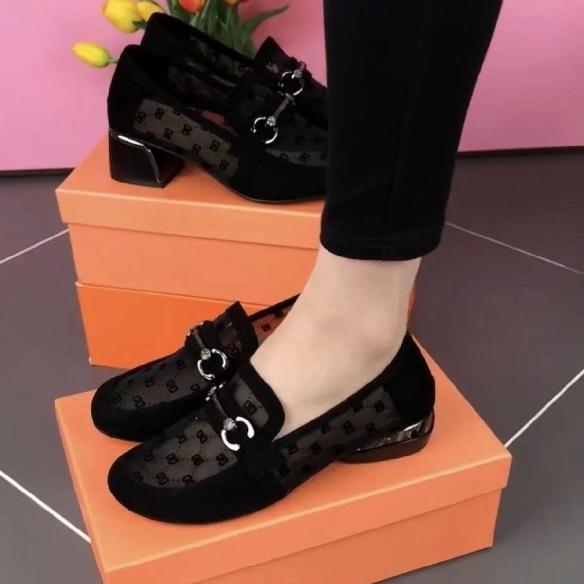 Damen Ballerinas mit elegantem Transparenz-Design und modischen Akzenten Heidi Mode