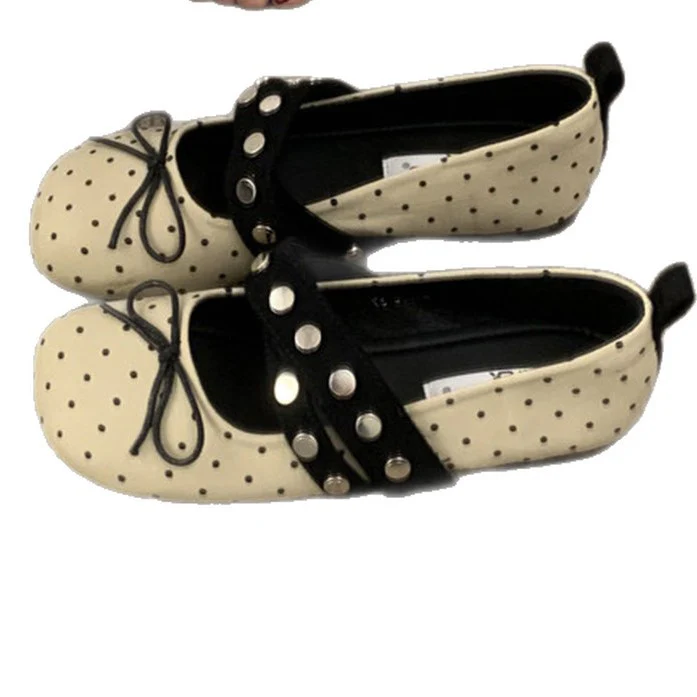 Damen Ballerinas mit modischem Punktedesign und dekorativer Schnalle Heidi Mode