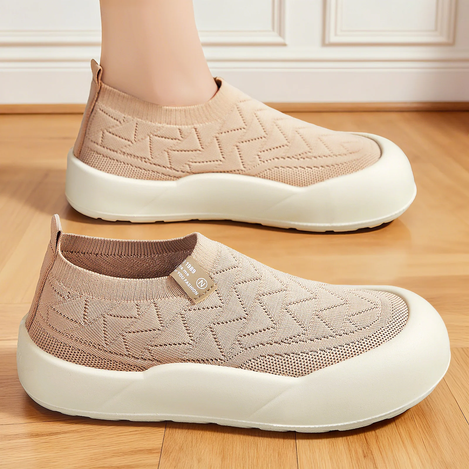 Damen Bequeme Slip-On Sneakers mit flexiblem Strickdesign Heidi Mode