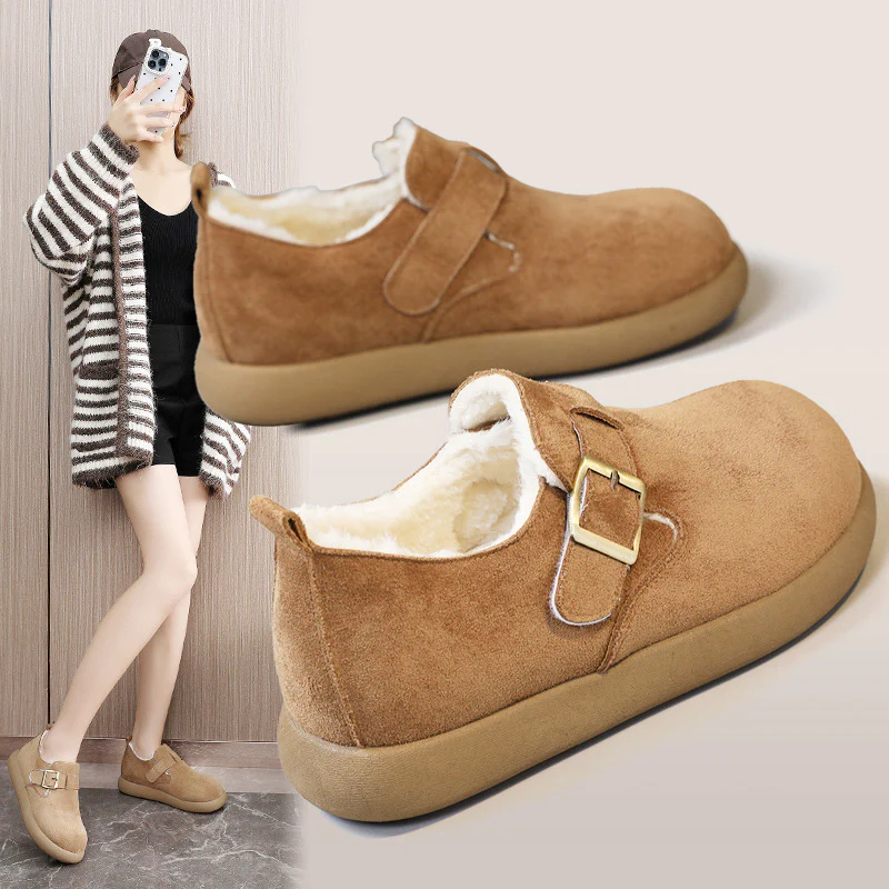 Damen Bequeme Slipper mit schnallenverzierung und weichem Fleece-Innenfutter Heidi Mode