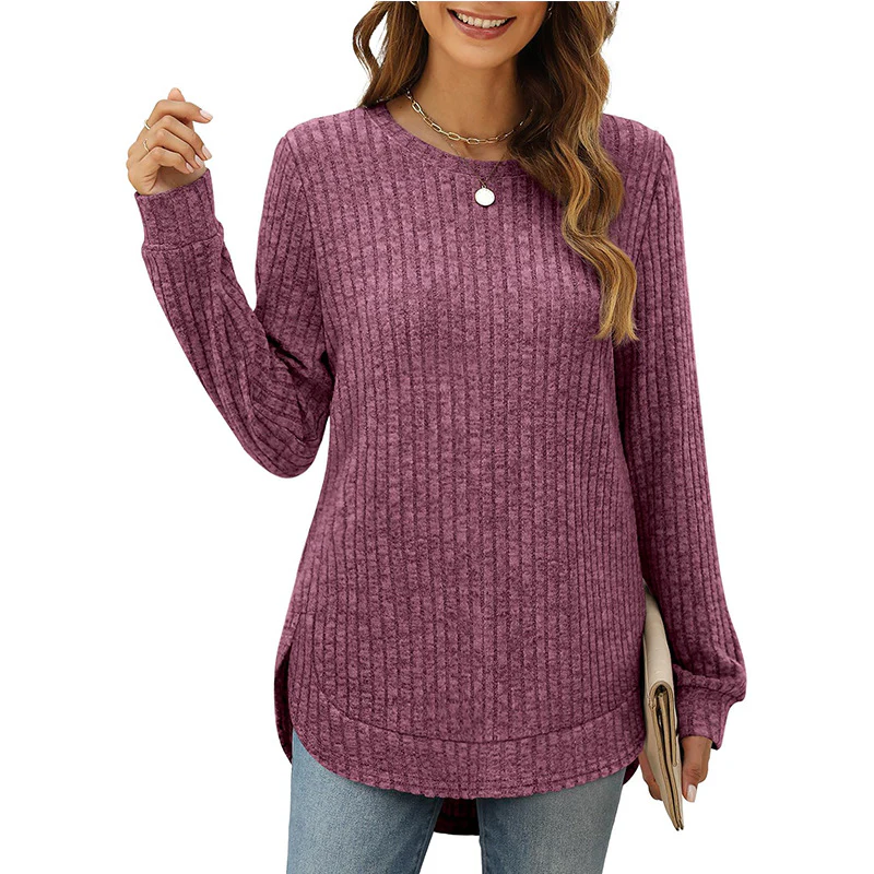 Damen Bequemer Ripp-Pullover mit seitlichen Schlitzen und Rundhals Heidi-Mode - Image 10