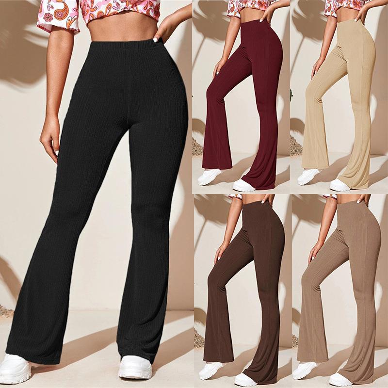 Damen Bootcut-Hose Aus Elastischem Rippmaterial mit Hohem Bund Heidi-Mode