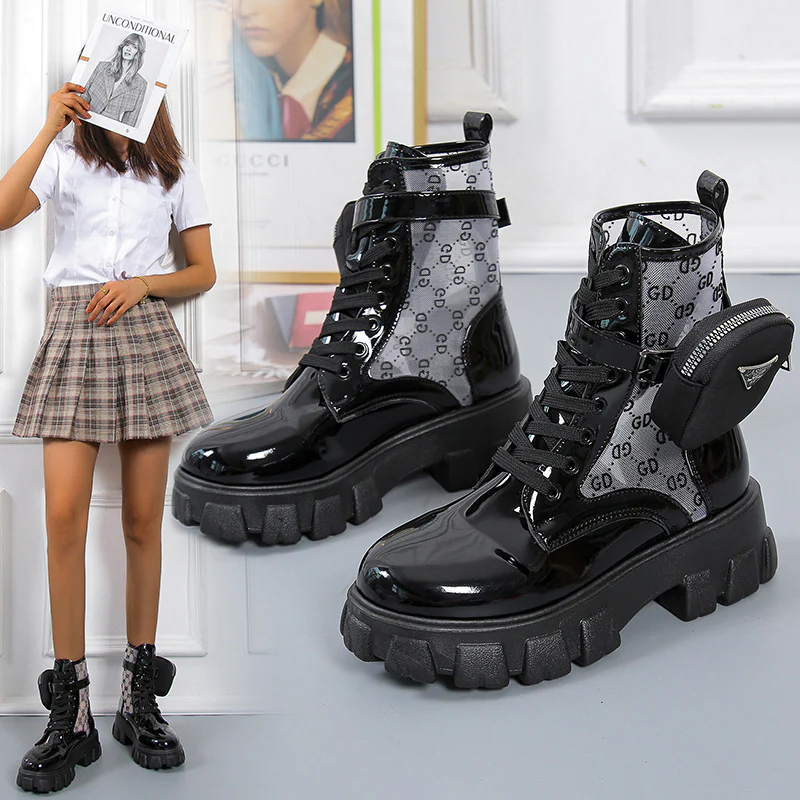 Damen Chunky Combat Boots mit praktischen Stauraum und modischen Details Heidi Mode