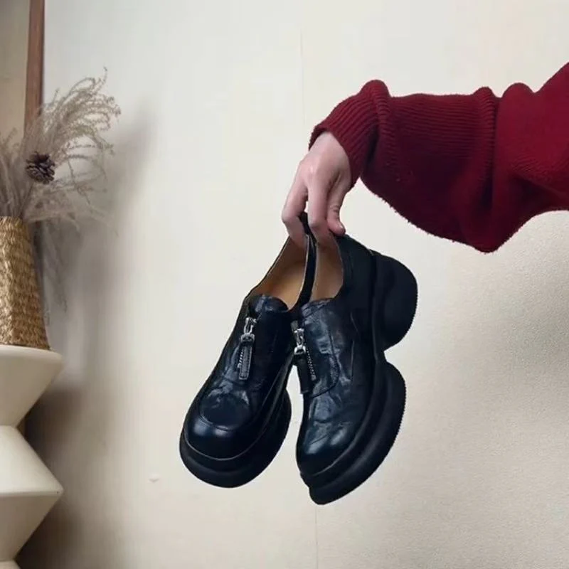 Damen Chunky Leder Sneakers mit praktischem Reißverschluss Heidi Mode