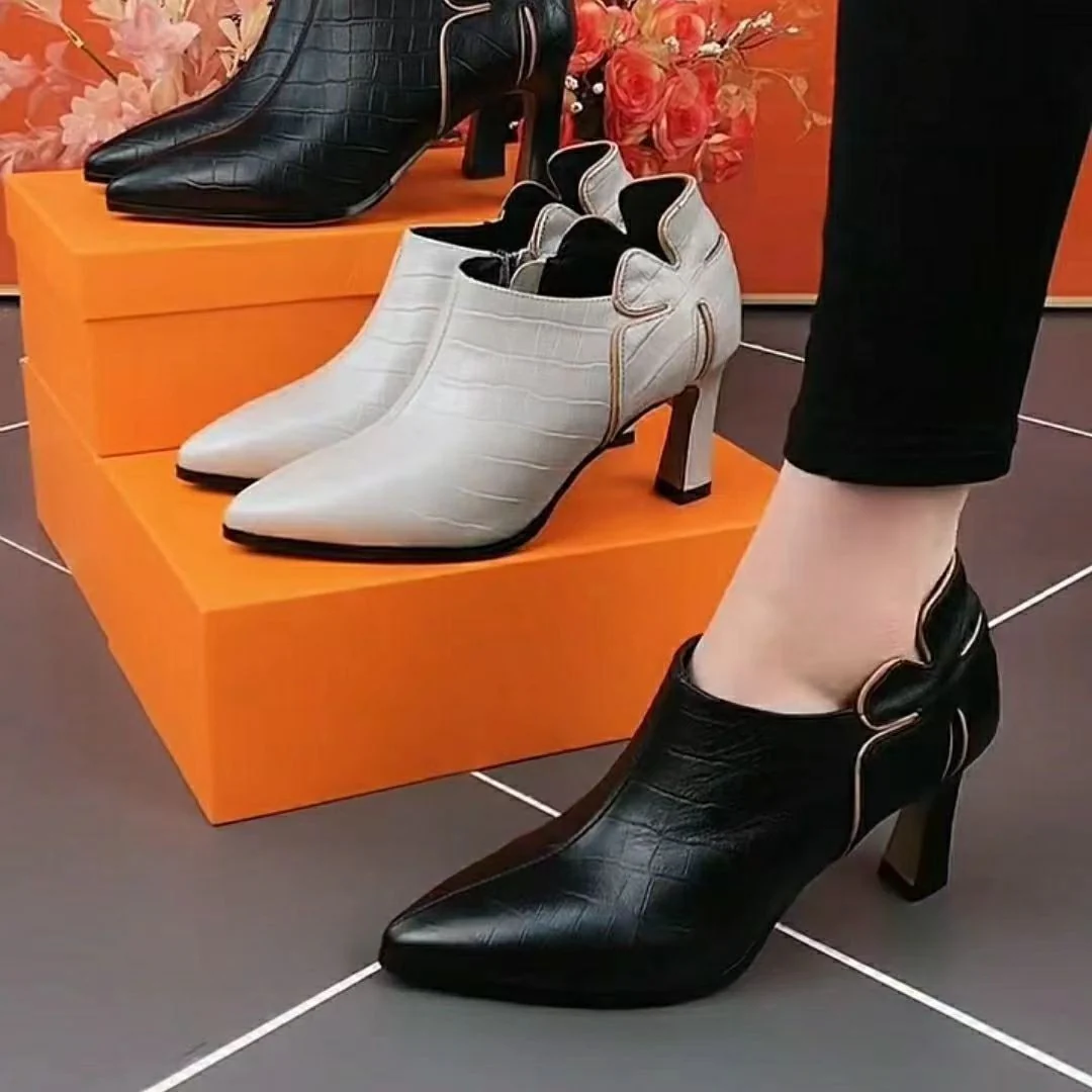 Damen elegante Absatzstiefel mit modischem Krokodil-Leder-Look und stilvollem Schnitt Heidi Mode
