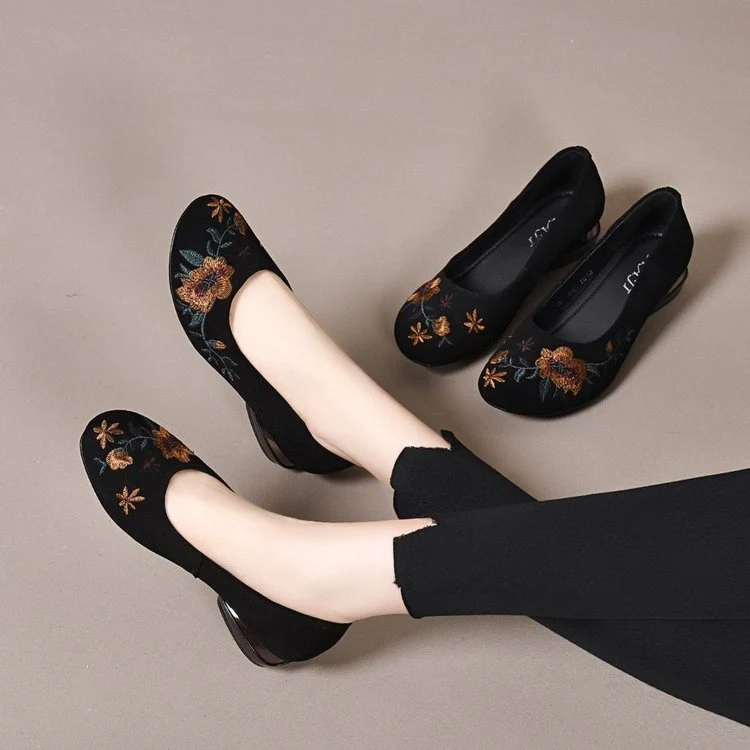 Damen Elegante Ballerinas mit floralem Stickdesign und weichem Futter Heidi Mode