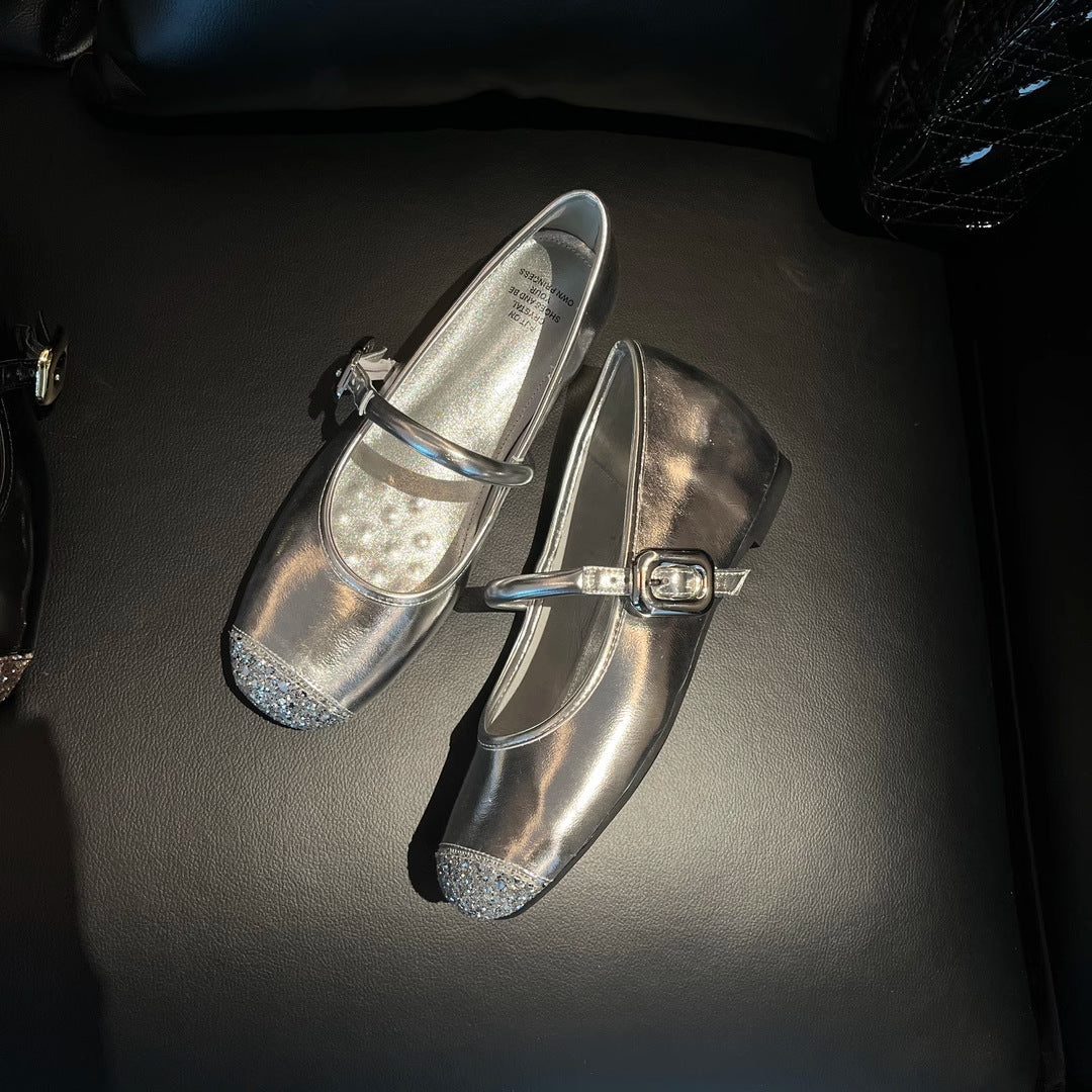 Damen elegante Ballerinas mit funkelnden Akzenten und komfortablem Blockabsatz Heidi Mode