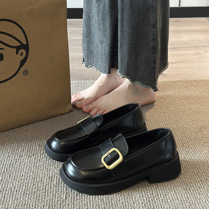 Damen Elegante Loafers mit glänzender Oberfläche und dekorativem Schnallenverschluss Heidi Mode