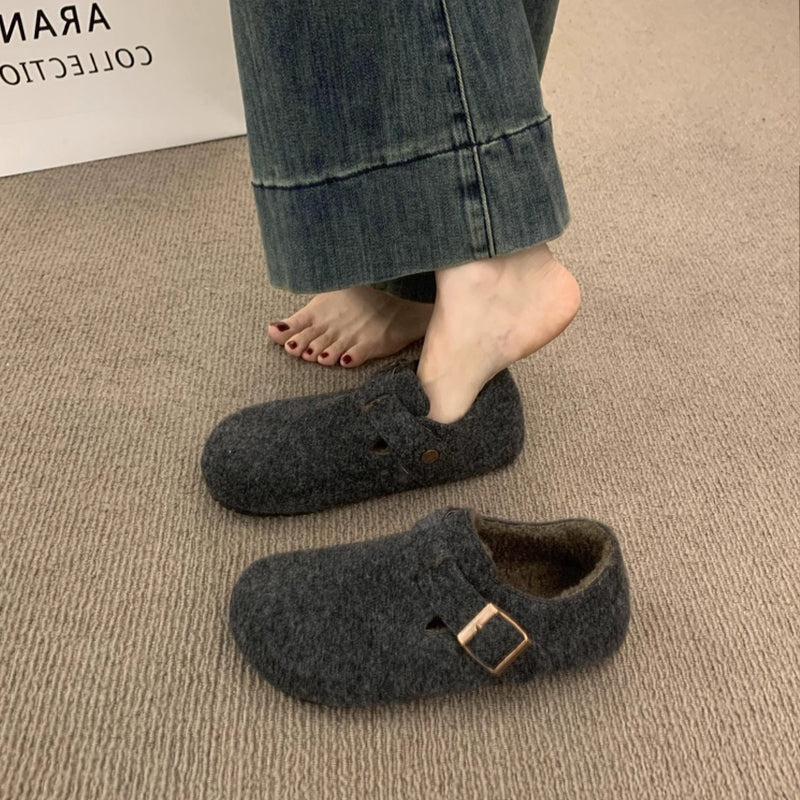 Damen Filz Clogs mit modischem Riemchen und bequemem Fußbett Heidi Mode