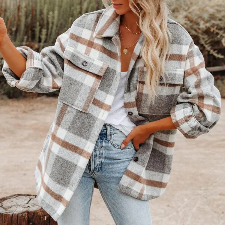 Damen Flanell Overshirt mit kariertem Muster und praktischen Brusttaschen Heidi-Mode - Image 3