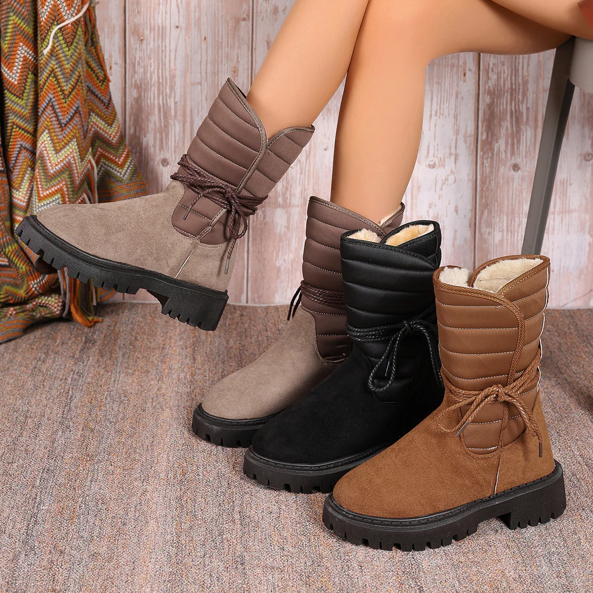 Damen gefütterte Schnürstiefel mit modischem Rüschendesign und rutschfester Sohle Heidi Mode