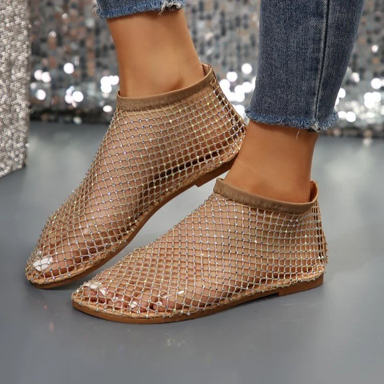 Damen Glitzernde Netzschuhe mit offener Zehenpartie und auffälligen Strasssteinen Heidi Mode