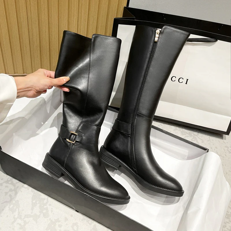 Damen klassische Stiefel mit modischen Schnallen und komfortabler Sohle Heidi Mode