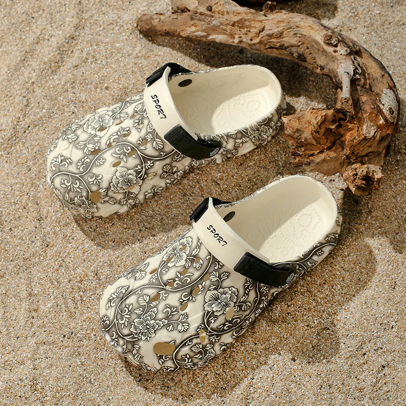 Damen Komfortable Clogs mit verstellbarem Riemen und floralem Design Heidi Mode
