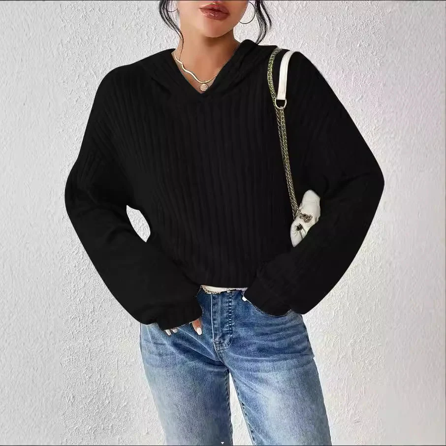 Damen lässiger Kapuzenpullover mit strukturiertem Rippdesign und weiten Ärmeln Heidi-Mode