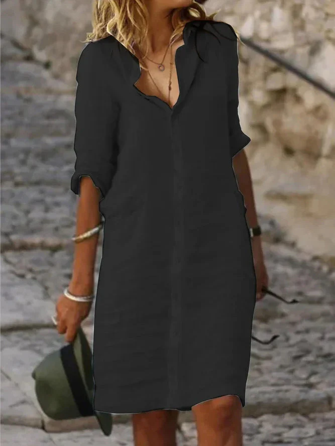 Damen Lässiges Hemdkleid mit Schicken Details Heidi-Mode
