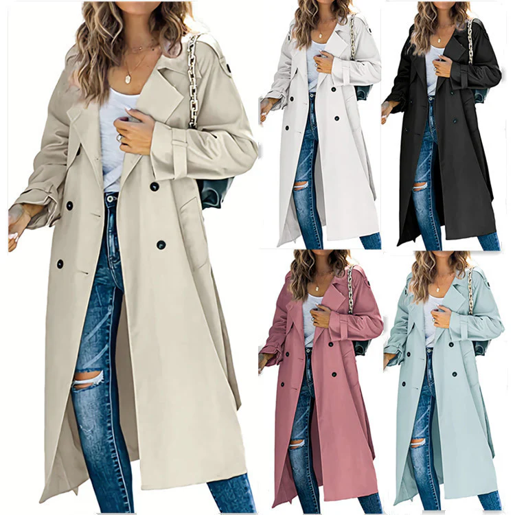 Damen legerer Trenchcoat mit Gürteldesign und stylischen Knöpfen Heidi-Mode