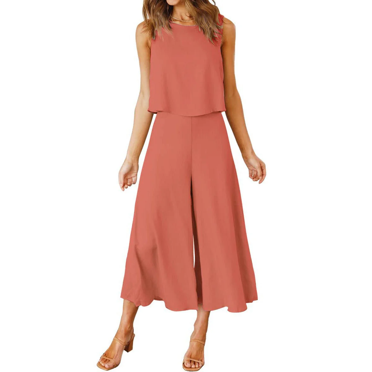 Damen Luftiger Jumpsuit mit Schwingendem Bein und Ärmellosem Design Heidi-Mode - Image 4