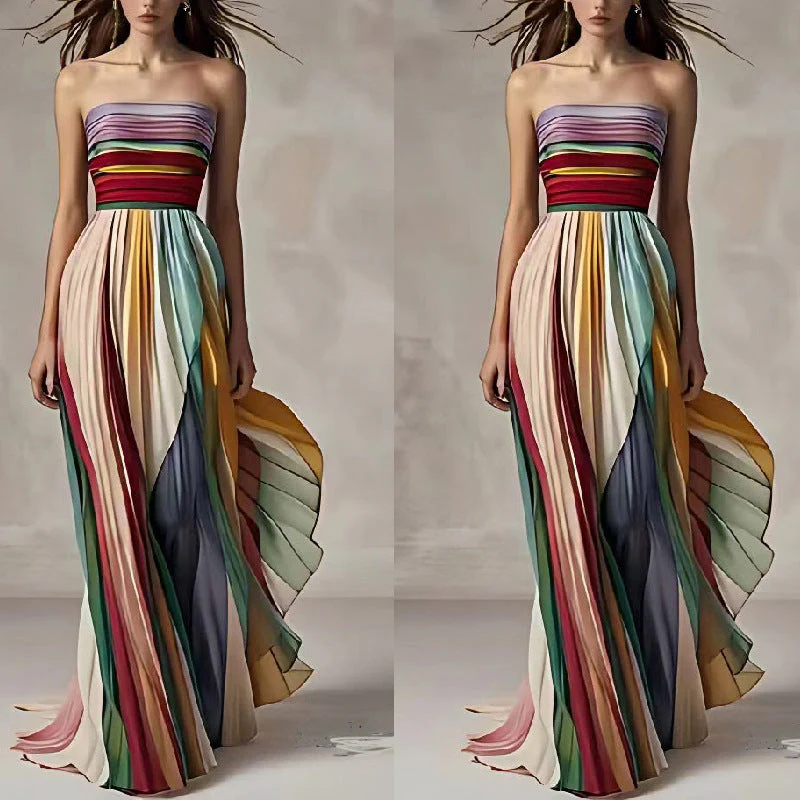 Damen Maxikleid mit Schwingenden Falten und Elegantem Bandeau-Ausschnitt Heidi-Mode