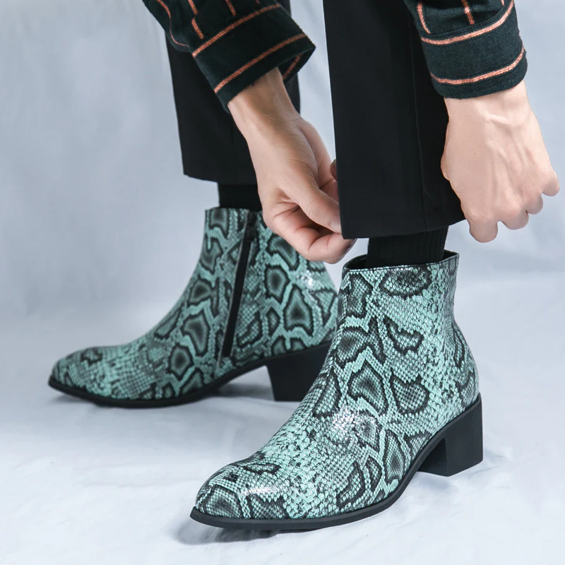 Damen Modische Ankle Boots mit schickem Schlangenleder-Design Heidi Mode