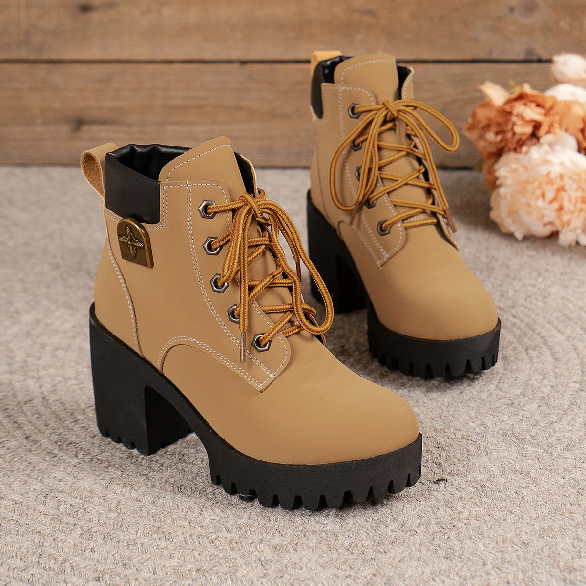 Damen modische Chunky-High-Top-Stiefeletten mit stabiler Profilsohle und elegantem Design Heidi Mode - Image 10