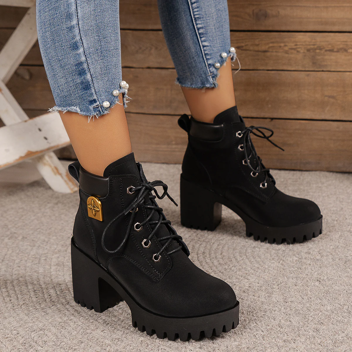 Damen modische Chunky-High-Top-Stiefeletten mit stabiler Profilsohle und elegantem Design Heidi Mode - Image 4