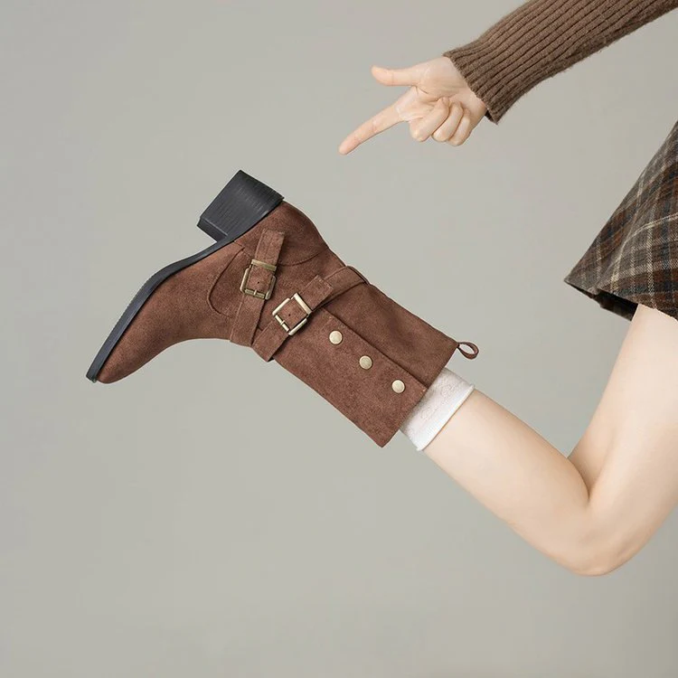 Damen Modische Stiefel mit auffälligem Schnallen-Design und bequemem Blockabsatz Heidi Mode