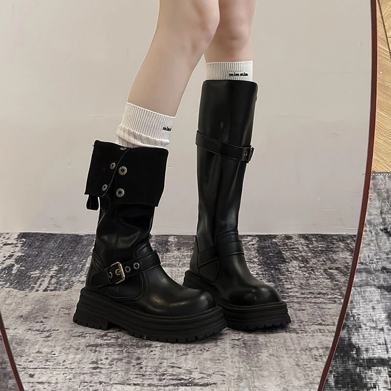 Damen Modische und robuste Stiefel mit verstellbarem Riemen und Schnalle Heidi Mode - Image 2