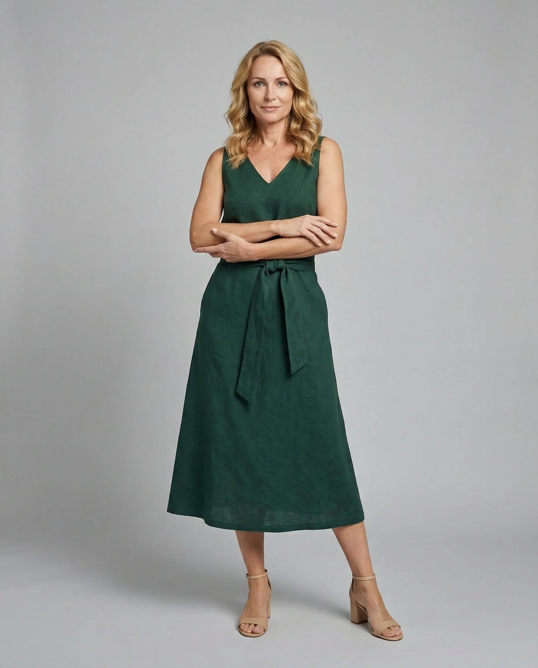 Damen Midikleid Sommer mit V-Ausschnitt