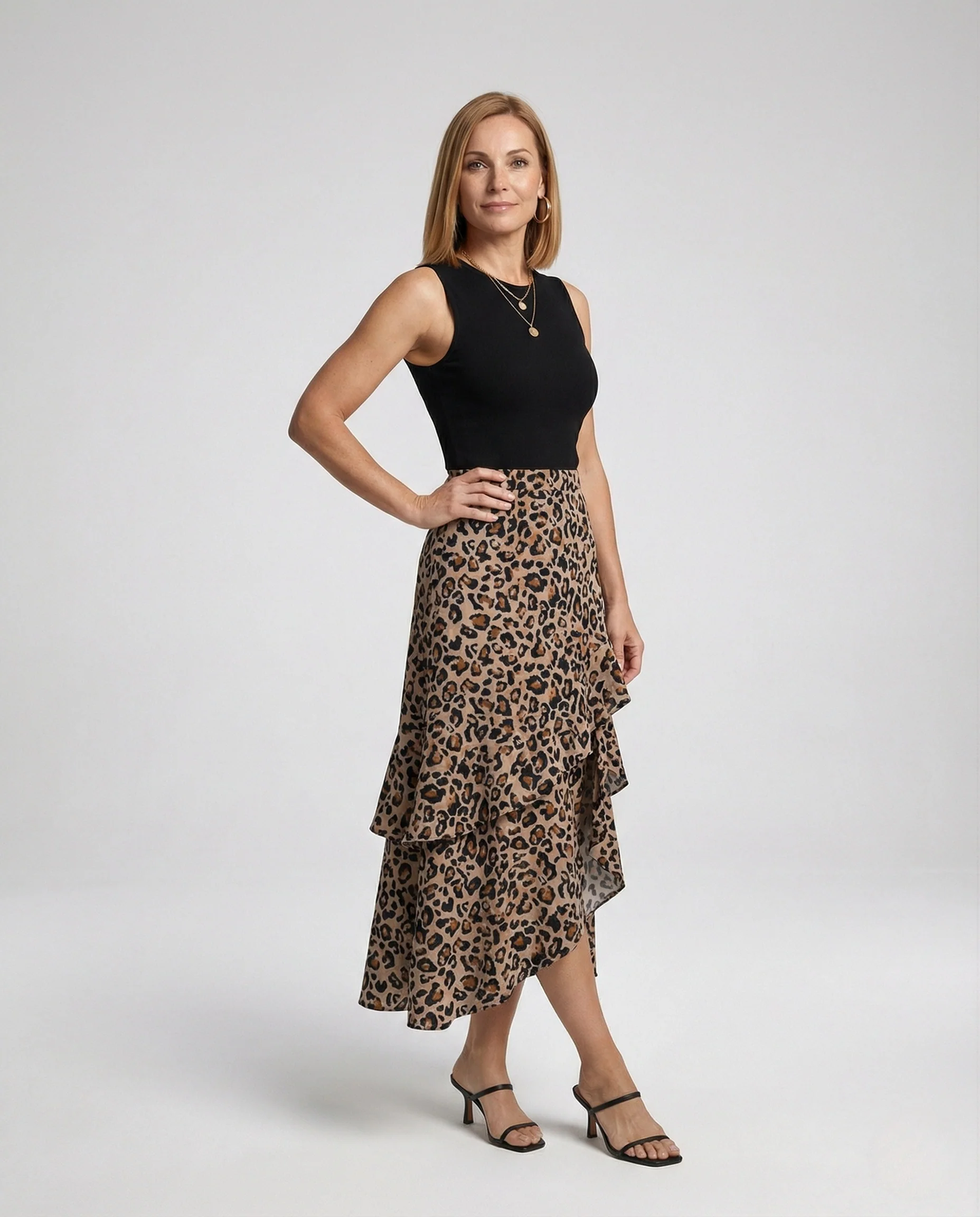 Maxikleid Damen Jersey Volant