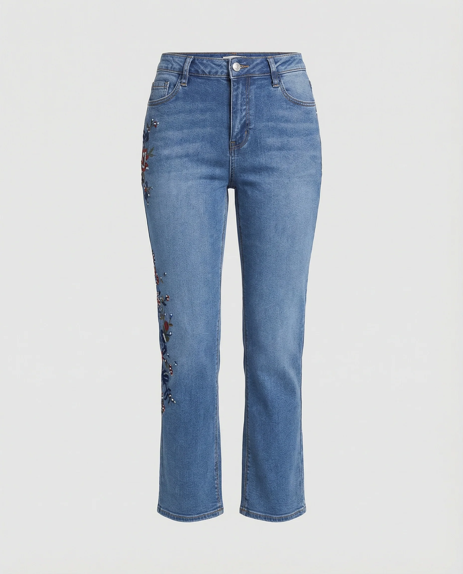 Damen Bootcut Jeans mit floraler Stickerei Stretch