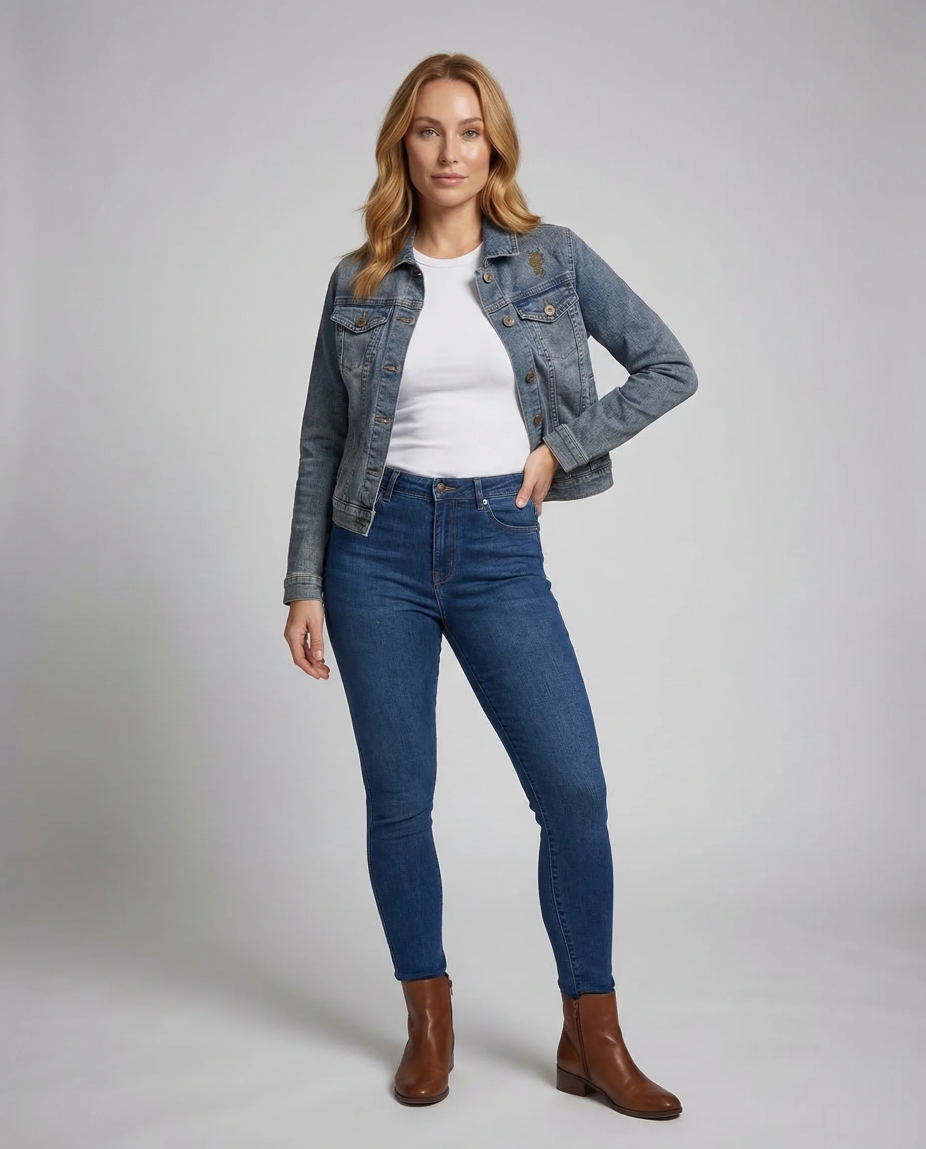 Damen Jeansjacke Bestickt Herz