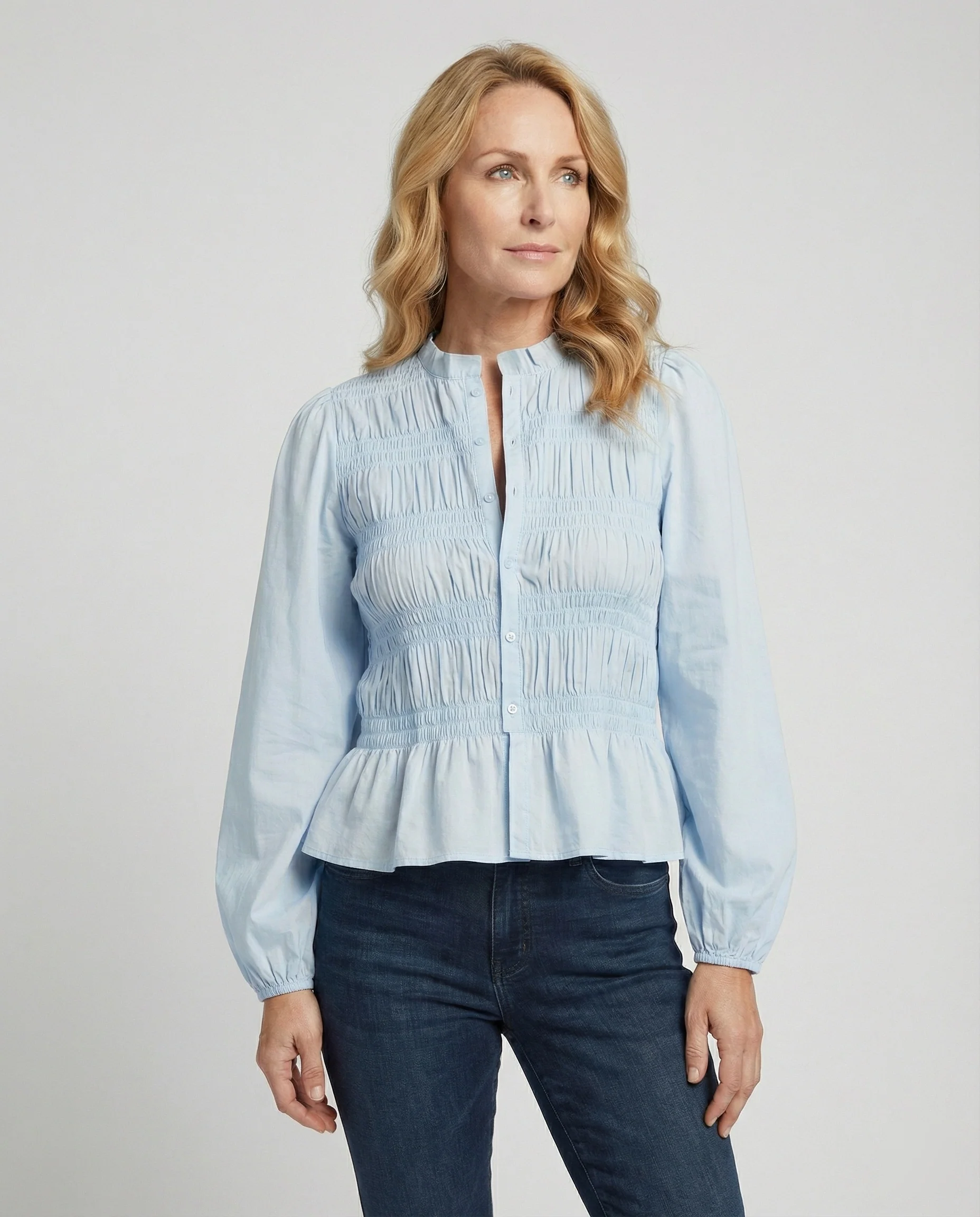 Bluse Damen Peplum Ballonärmel