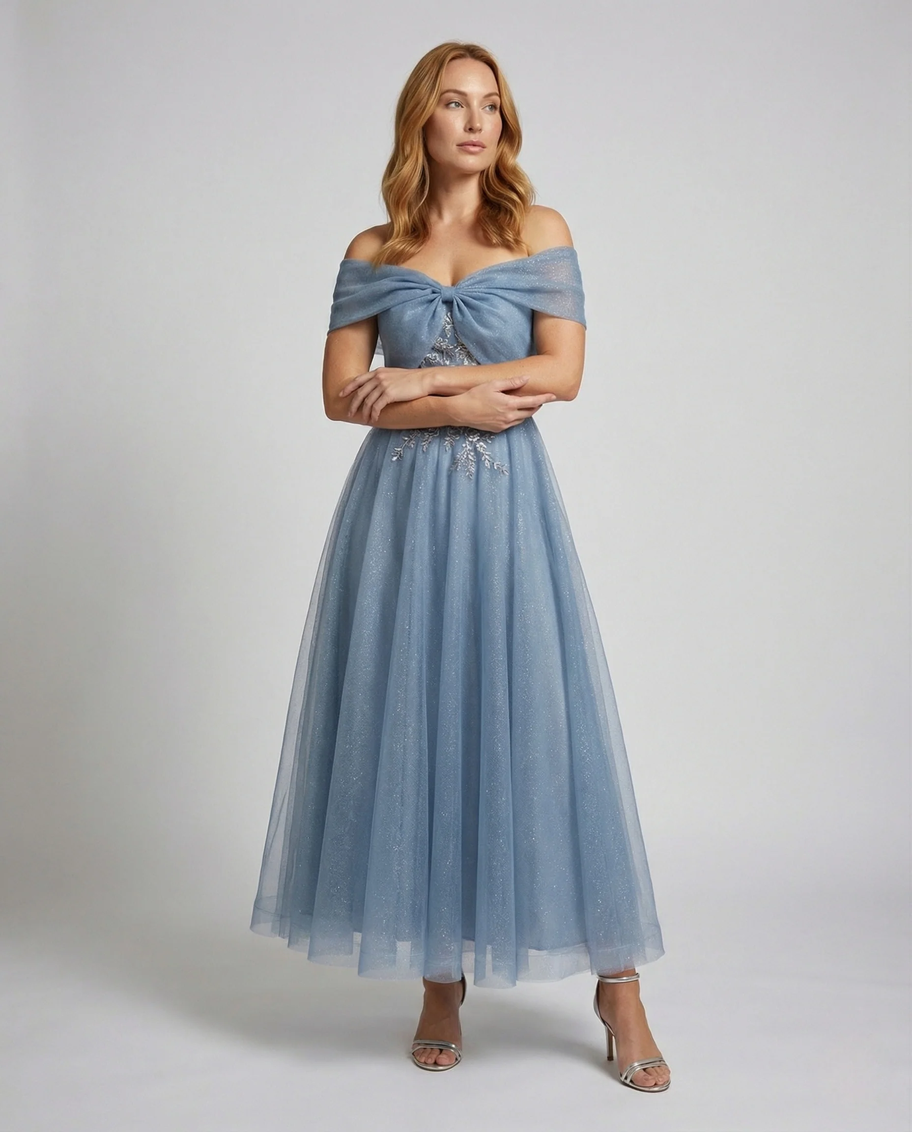 Damen Bodenlanges Carmen Abendkleid mit Spitze