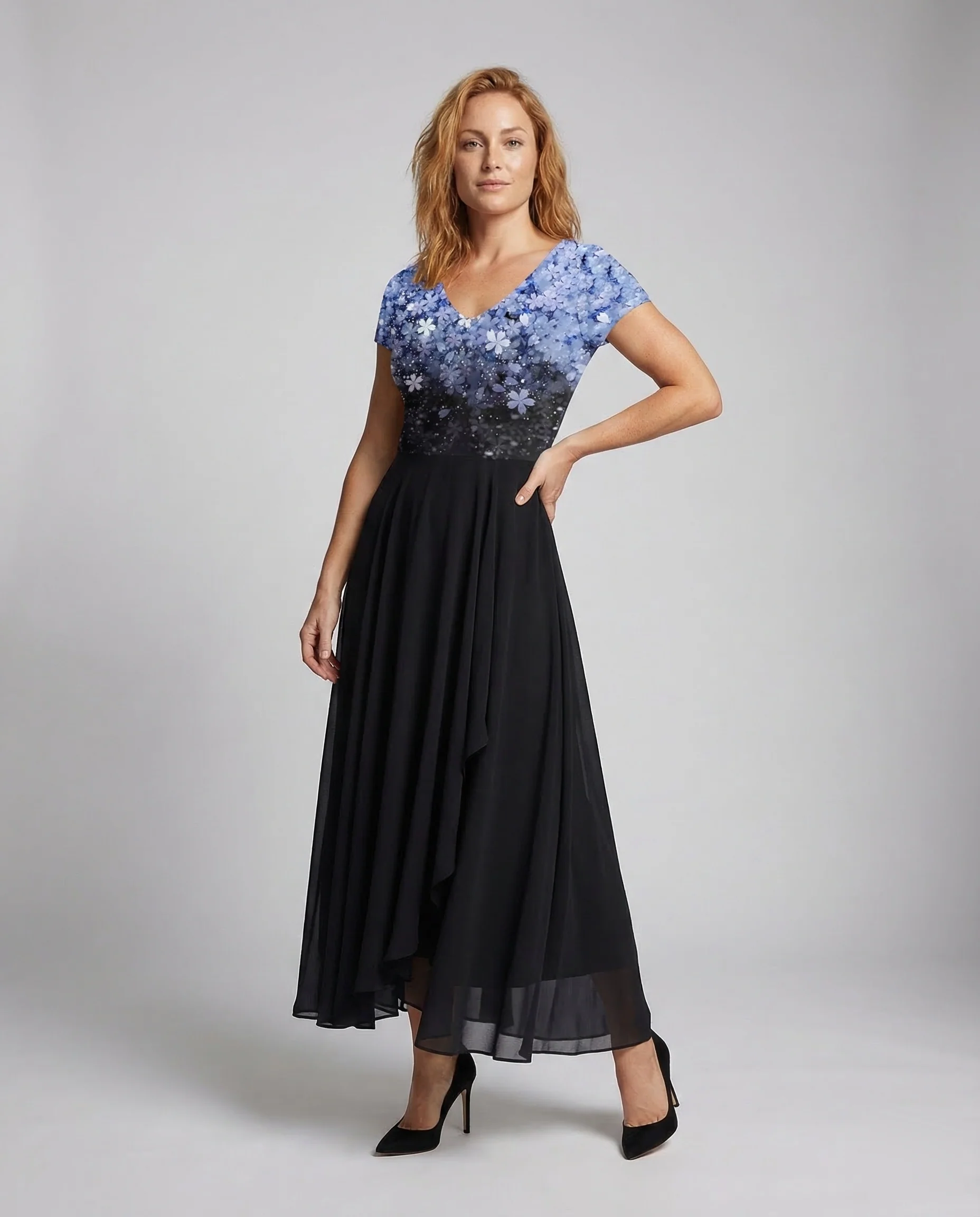 Damen Abendkleid lang Pailletten Tüll