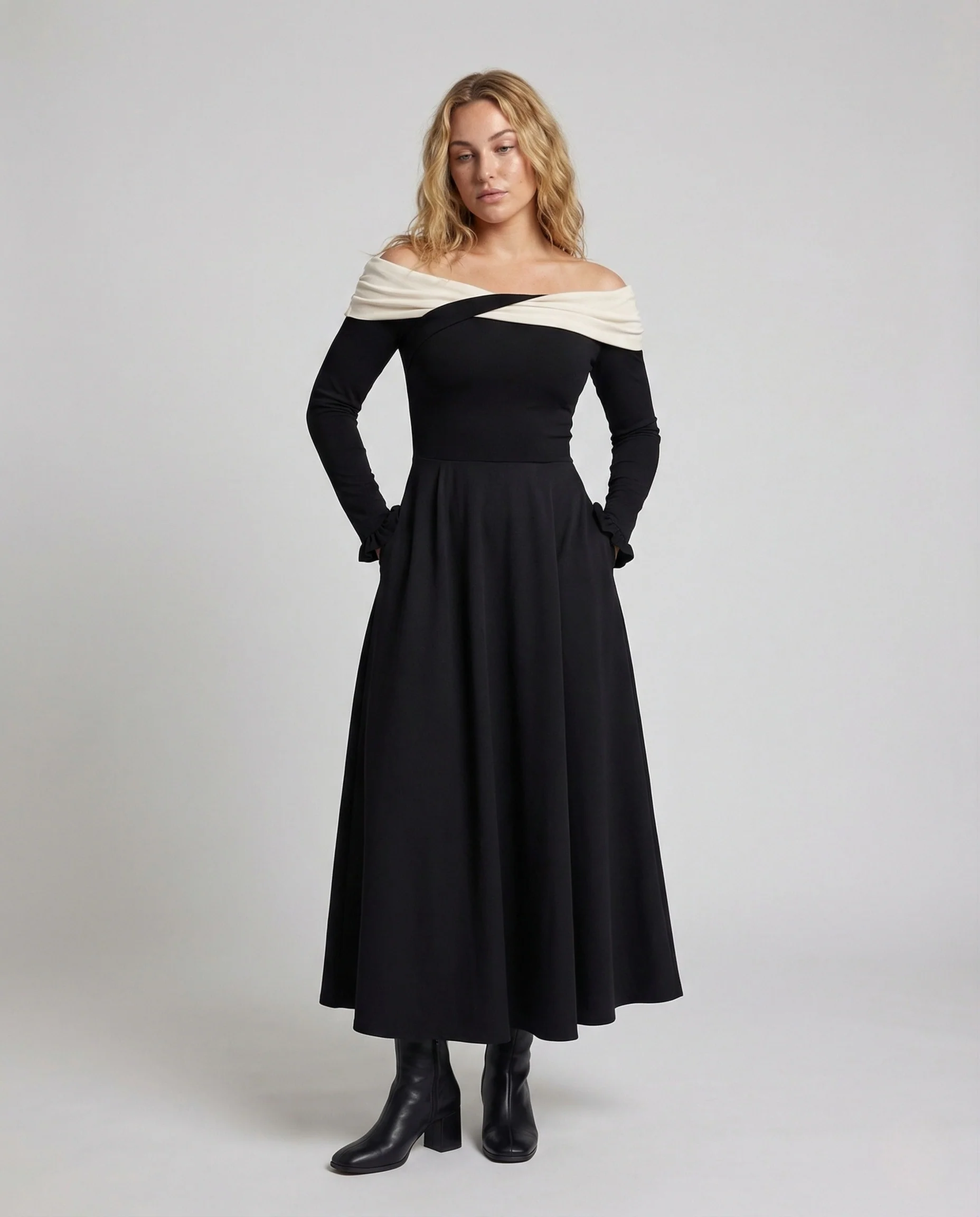 Damen Langarm Abendkleid mit Wickelausschnitt
