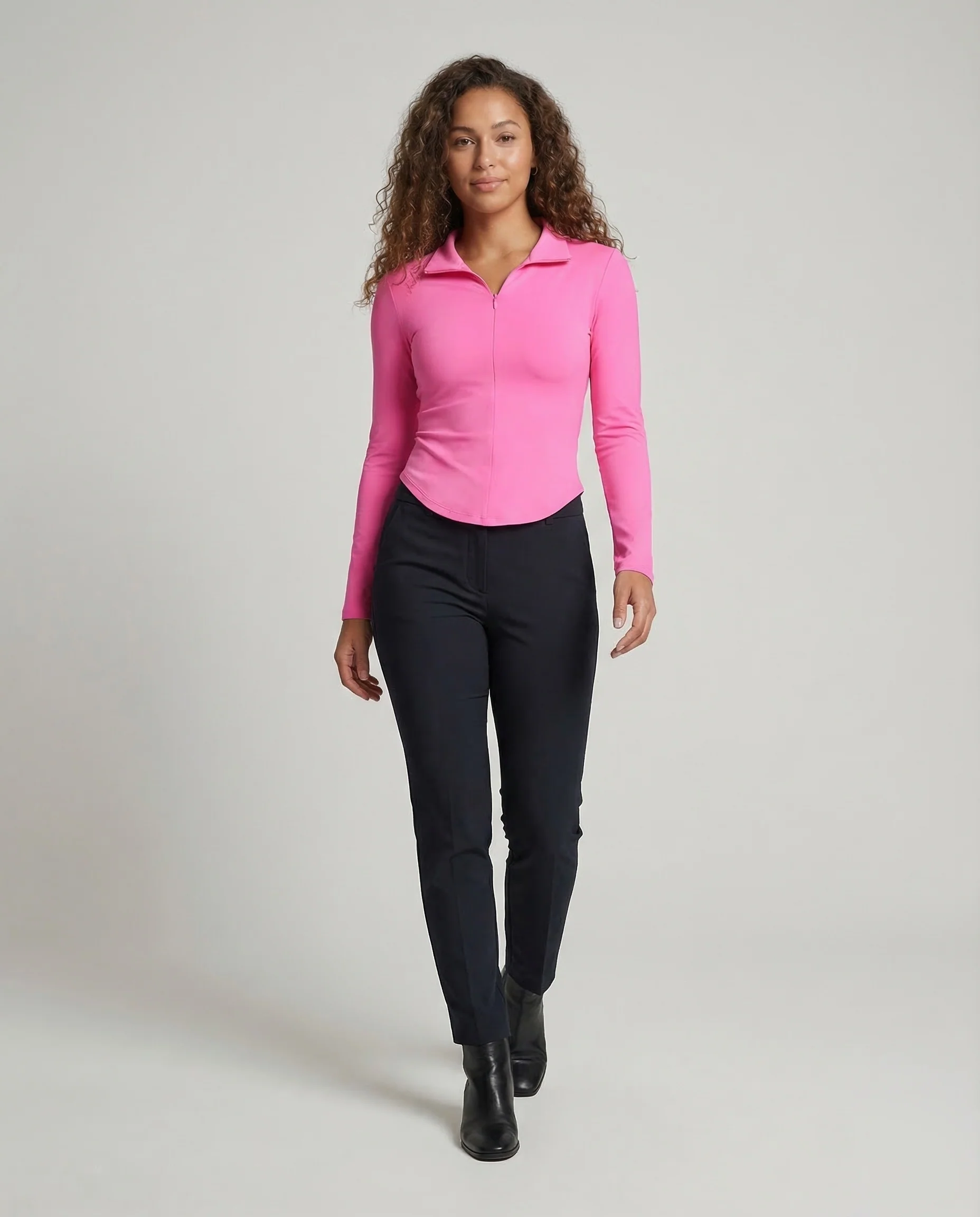 Damen Longsleeve Reißverschluss Polo