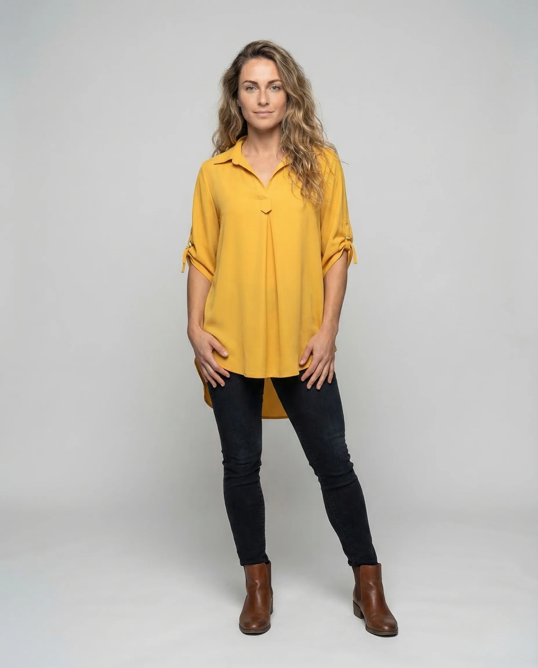 Damen Tunika Bluse V Ausschnitt