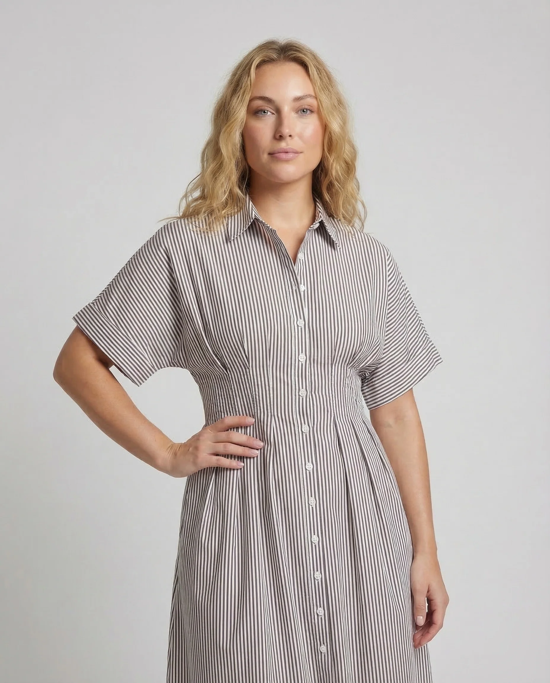 Damen Gestreiftes Hemdblusenkleid mit Knopfleiste - Image 2