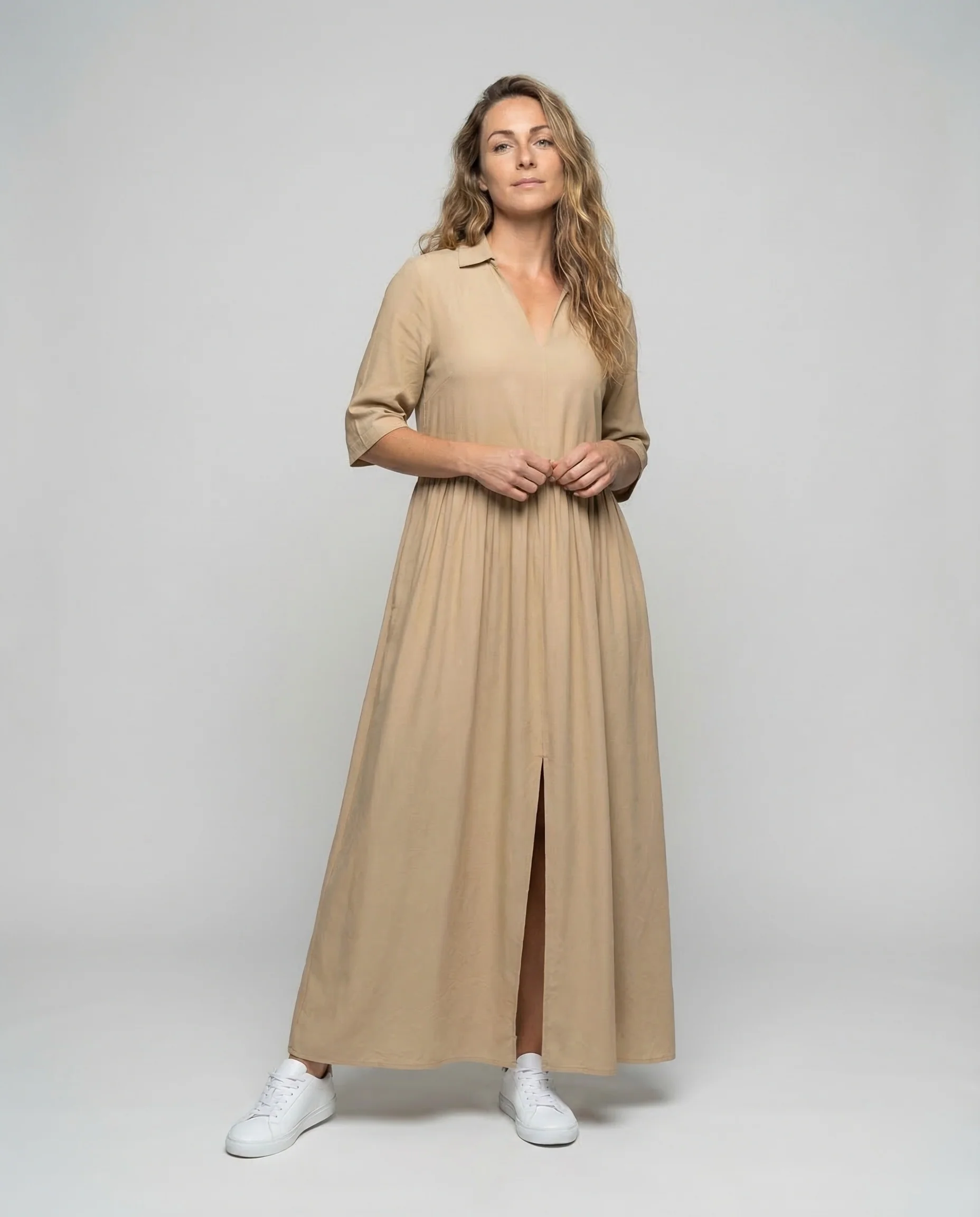 Maxikleid Damen Hemdblusenkleid