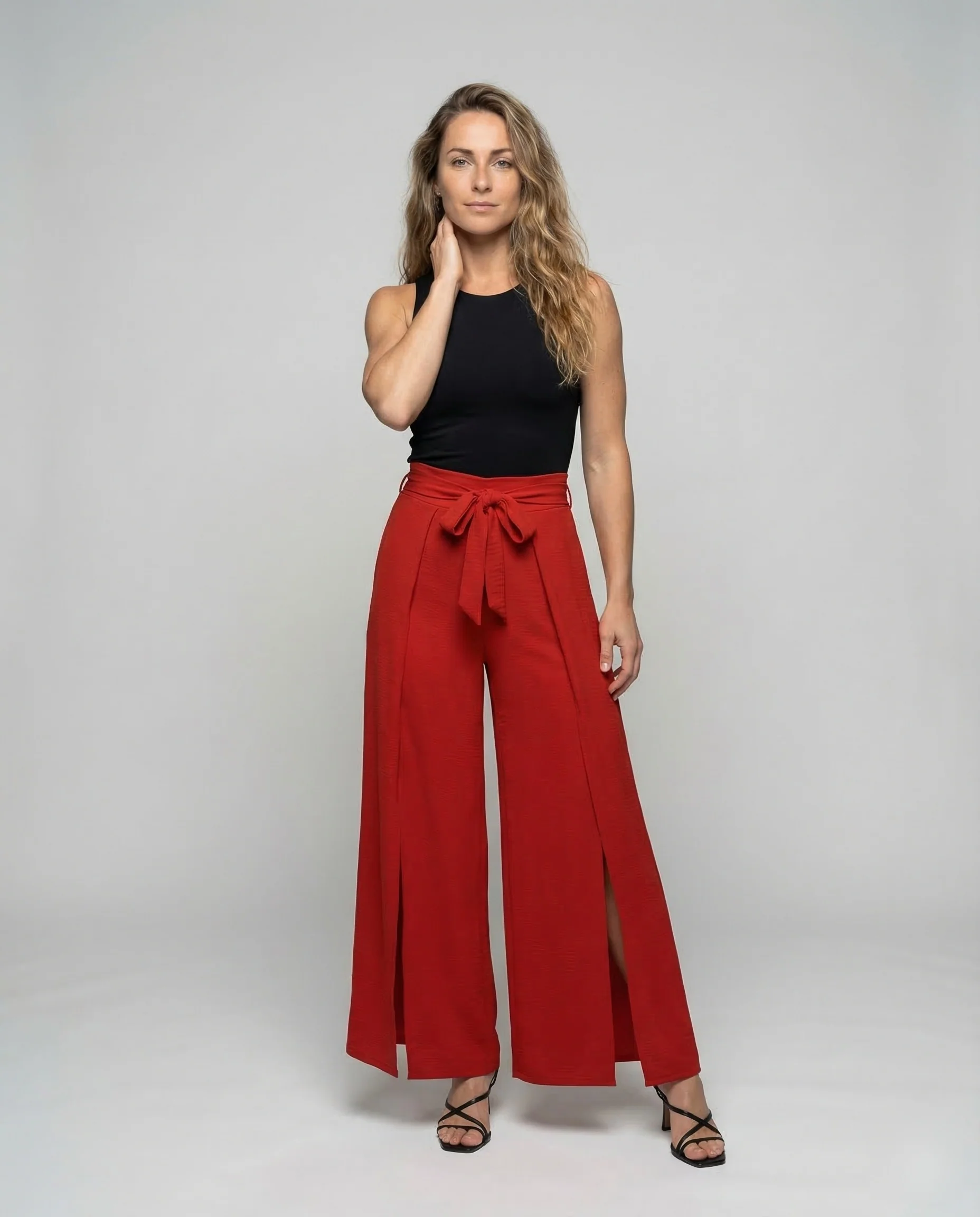 Damen Palazzo Hose High Waist Schlitz