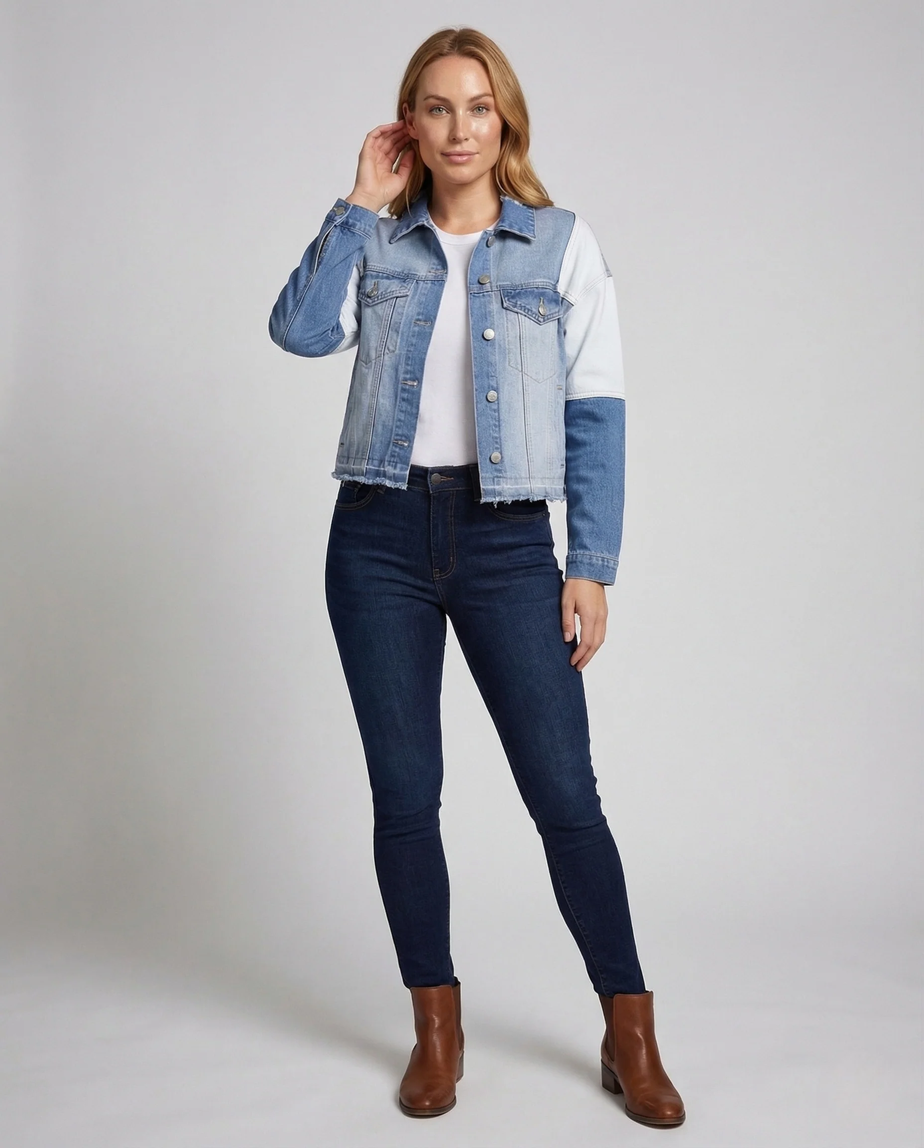Damen Jeansjacke Patchwork Kurz