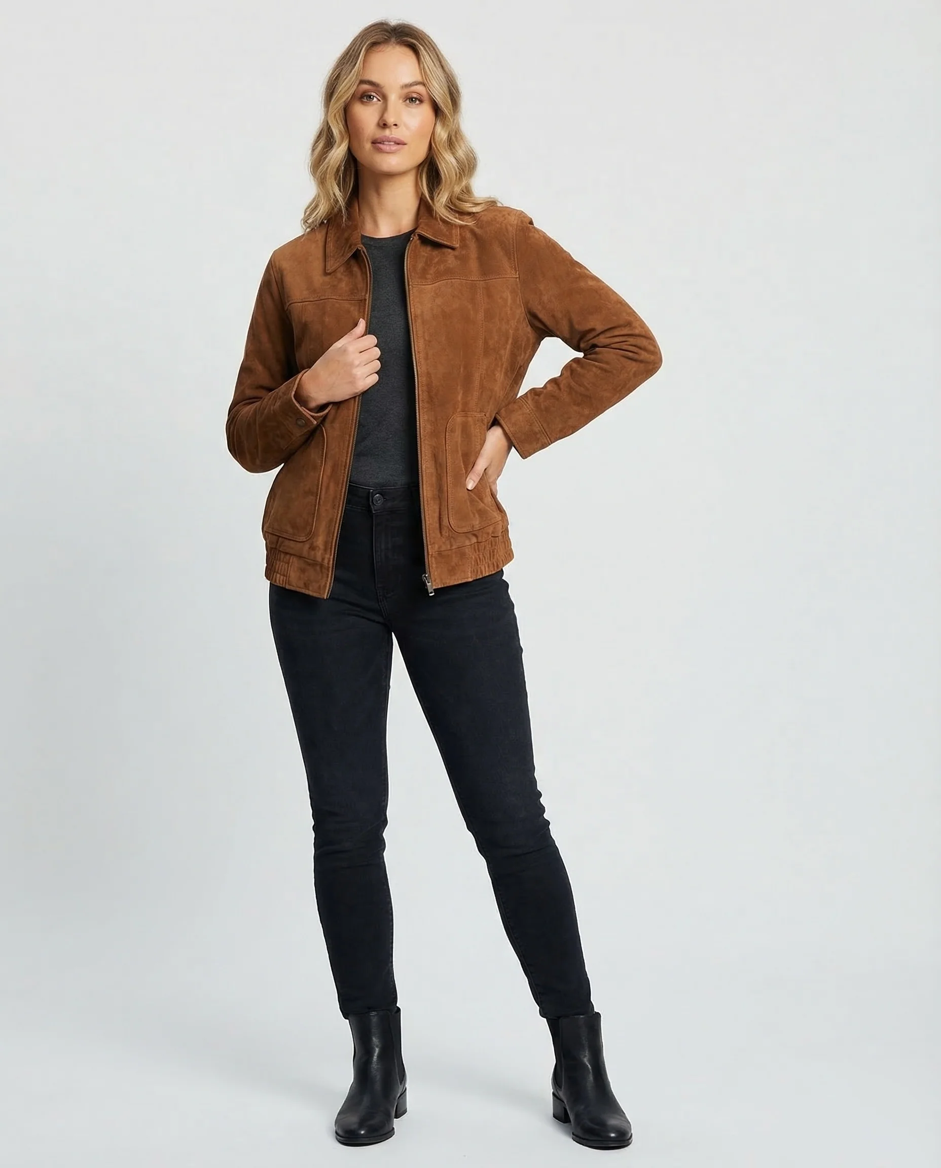 Damen Velours Flightjacke Boxy