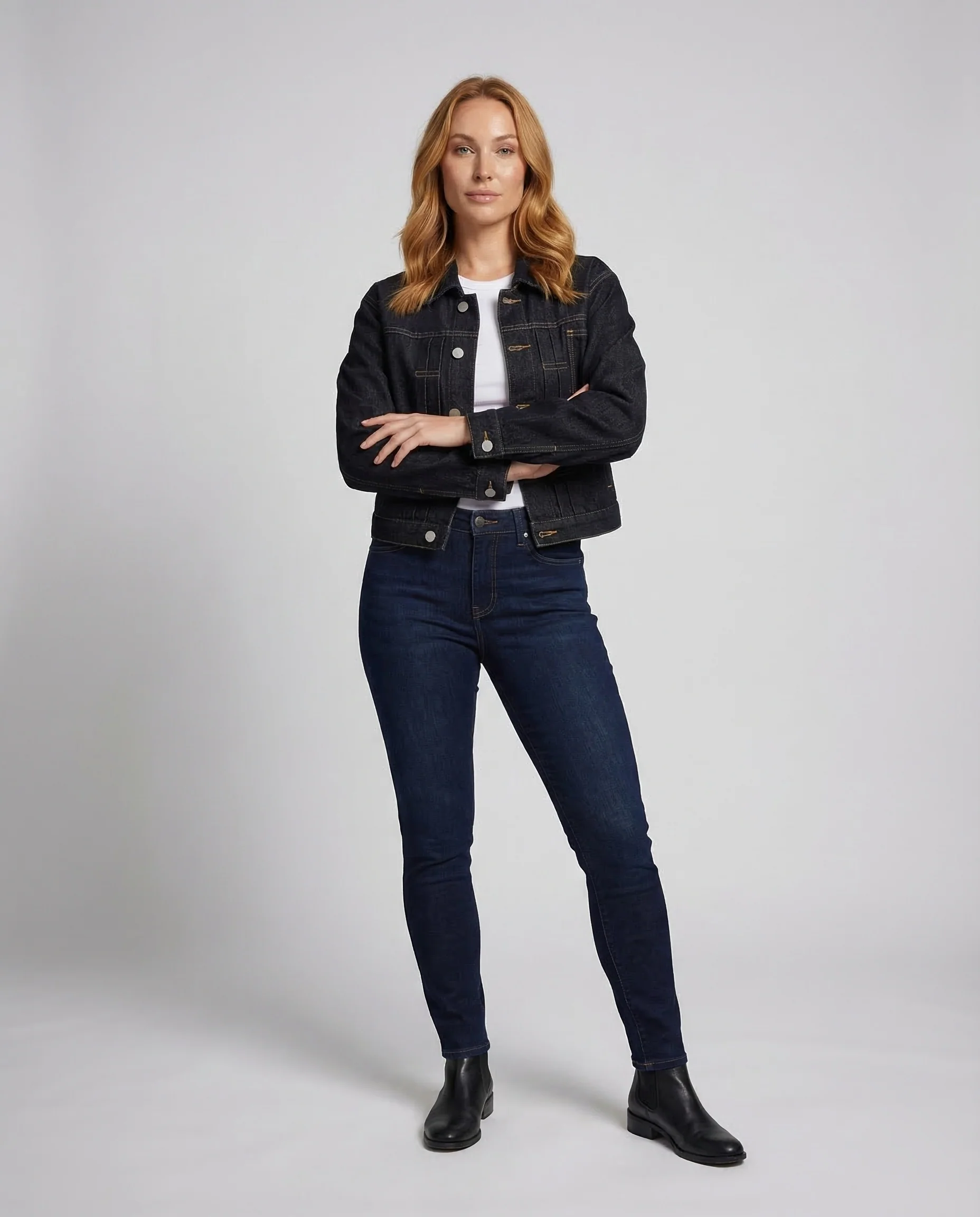 Damen Jeansjacke Cropped Ballonärmel