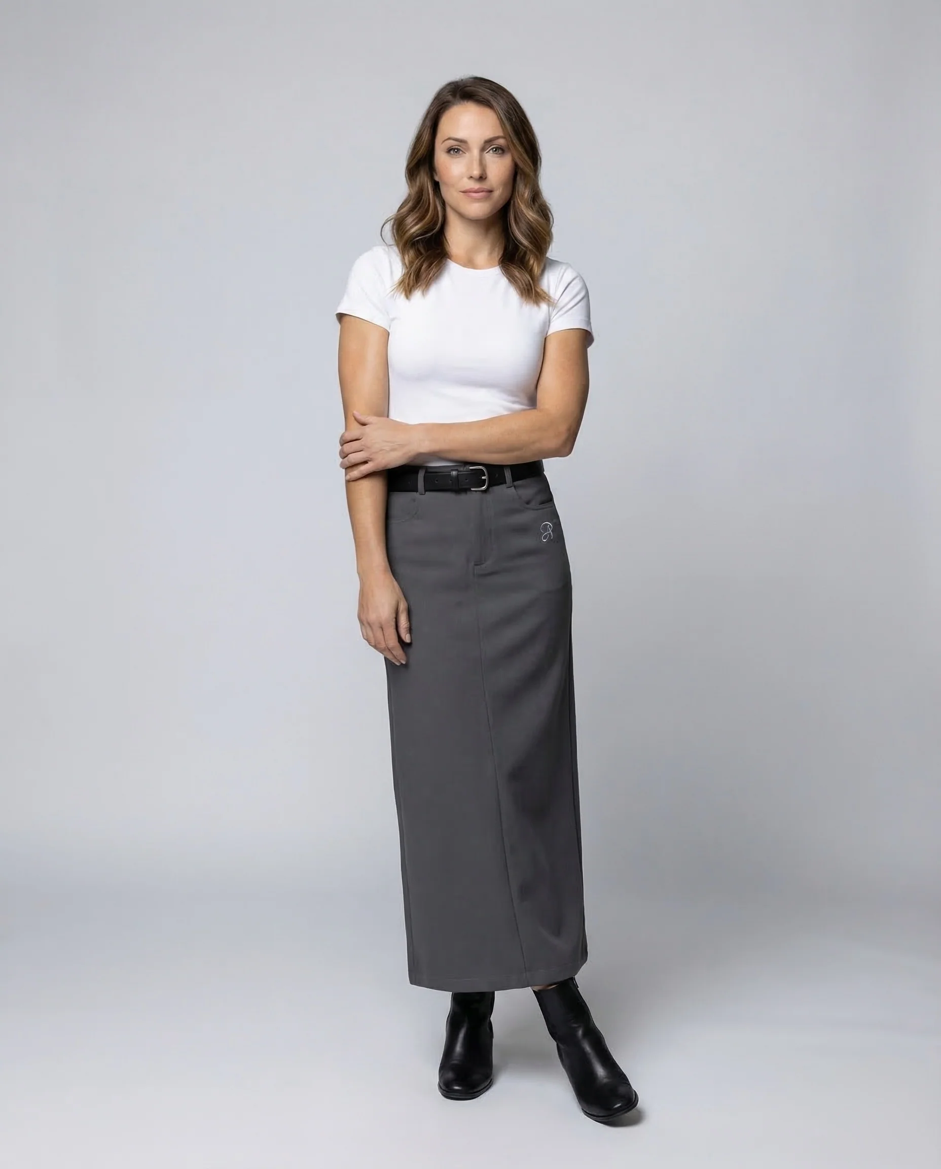 Damen Maxirock Gürtel Taschen