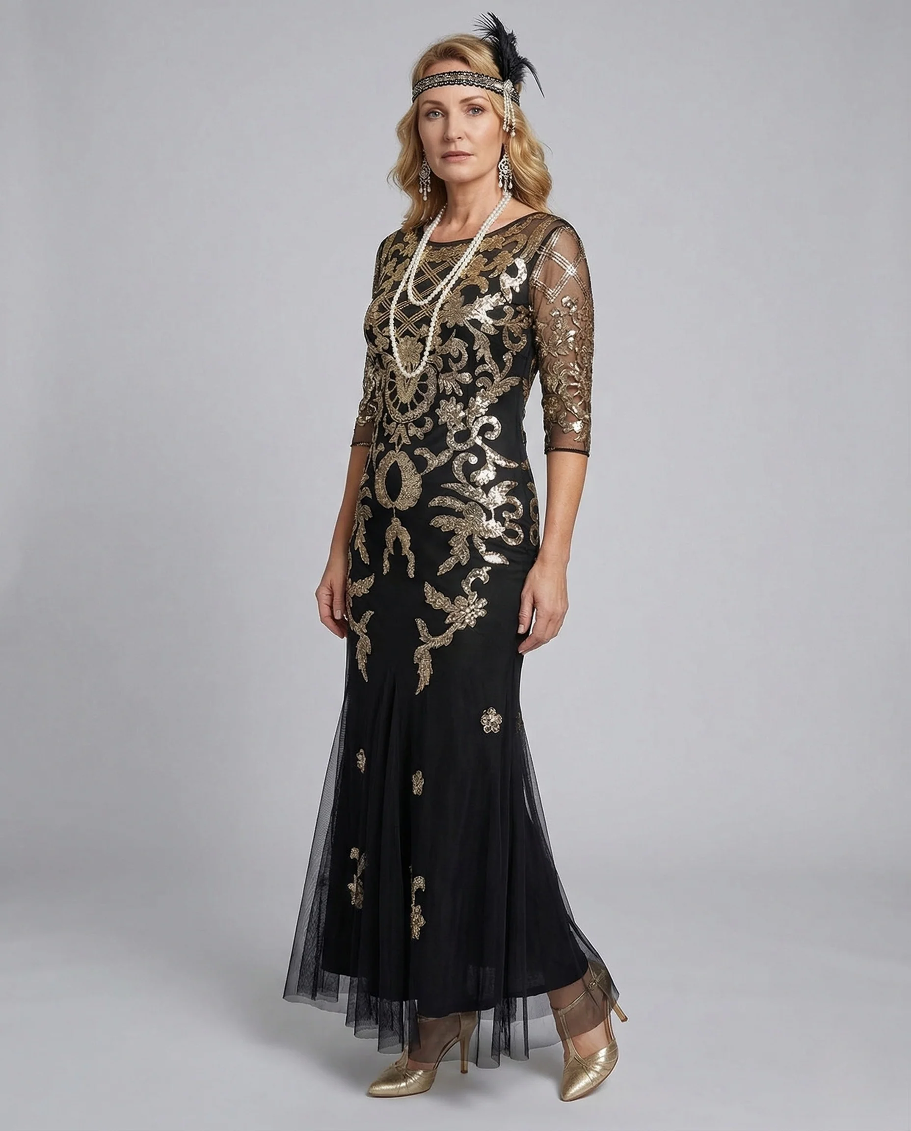 Damen Besticktes Abendkleid mit Mesh und Stickerei