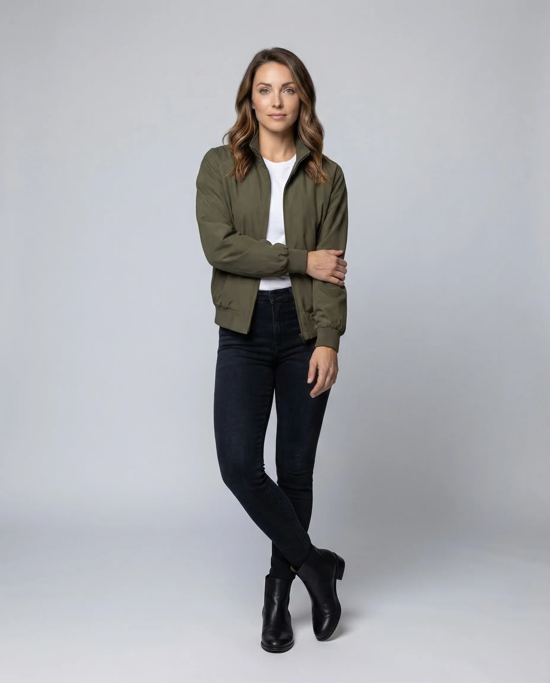 Damen Bomberjacke Lässig Kariert