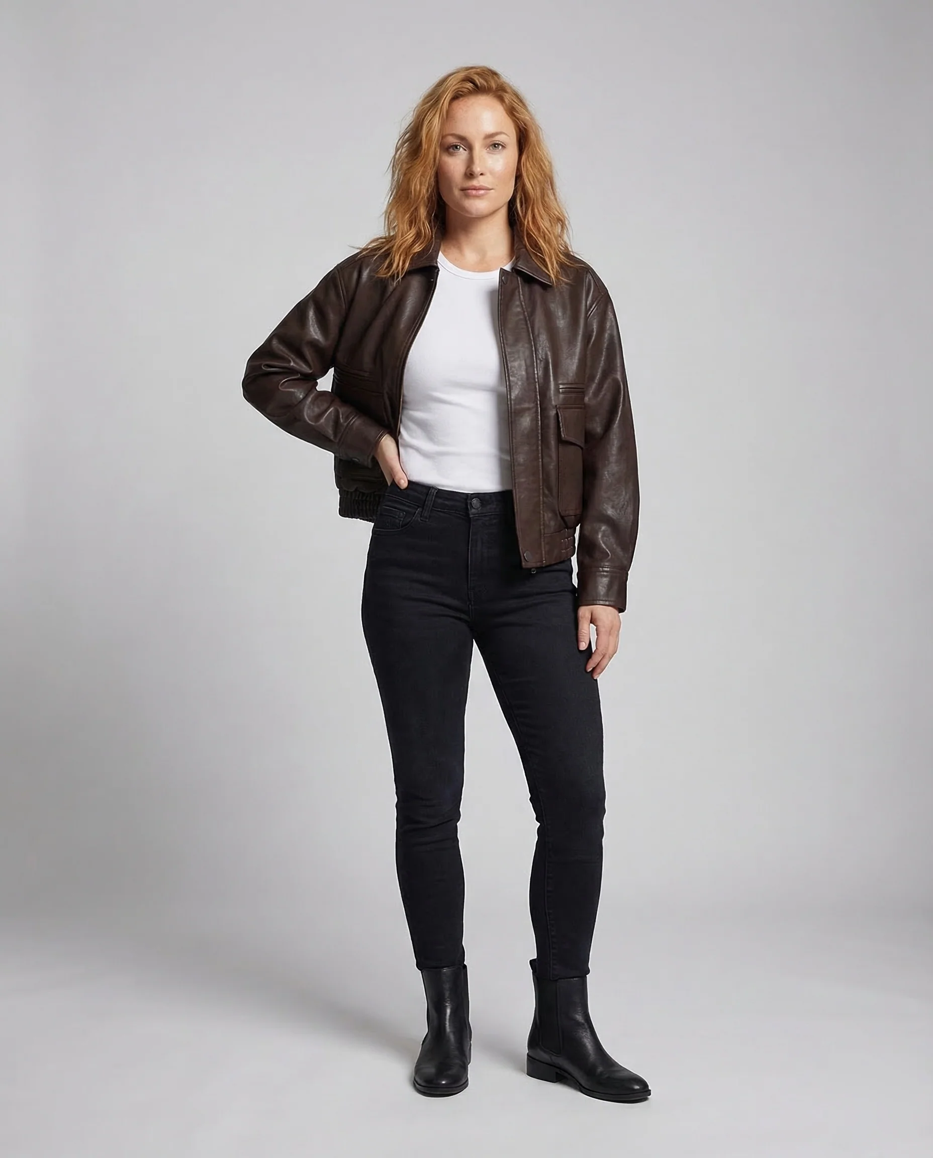 Damen Lederblouson Oversize